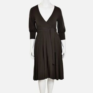 Theory Black Wrap Dress Ballet Style V- Neck 3/4 Poet Sleeve Jersey Knit Size S